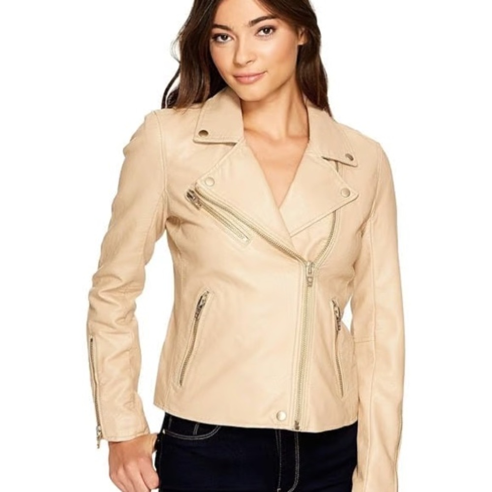 BLANKNYC Moto Jacket NUDE Camel Asymmetrical Rose Gold Zippers Biker size XS